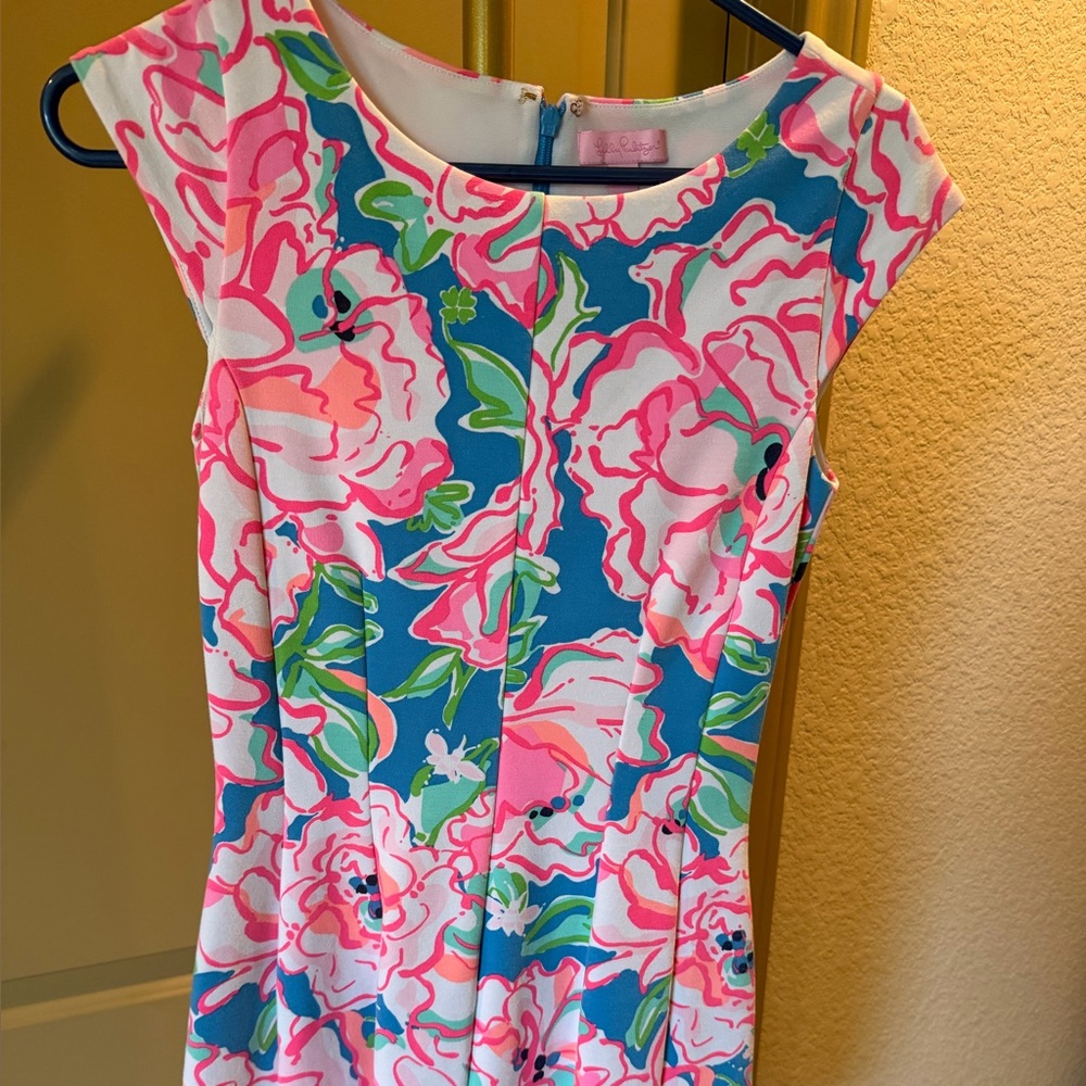 Lilly Pulitzer Pink Blue Green Floral Cap-Sleeve Mini Dress